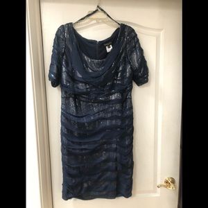 Tadashi Shoji navy blue evening dress.